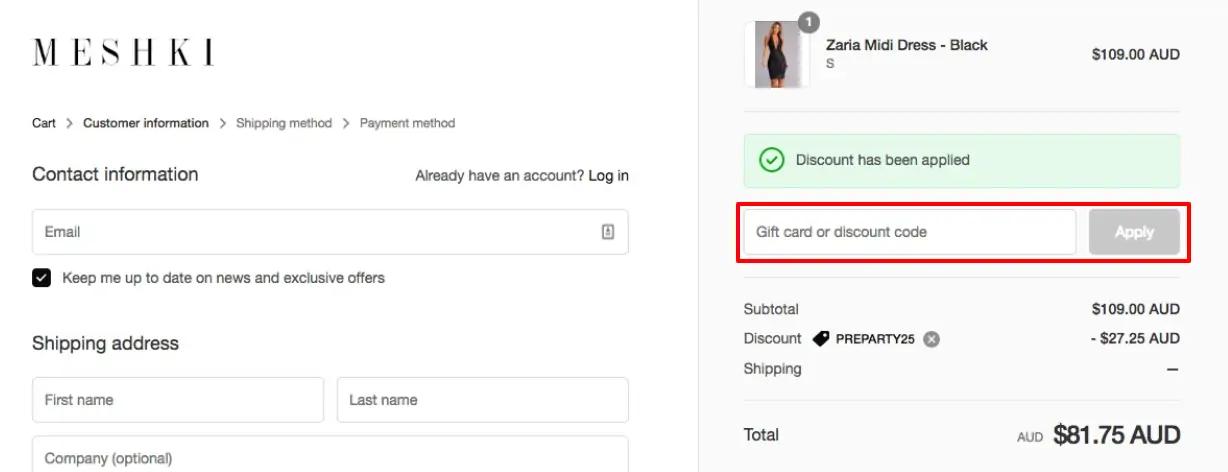 How to apply Meshki coupon code